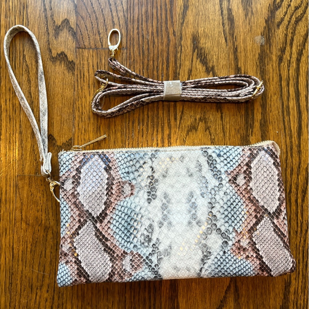 Caroline Hill NEW Small Crossbody or Wristlet Bag Snake Print Black White Pink